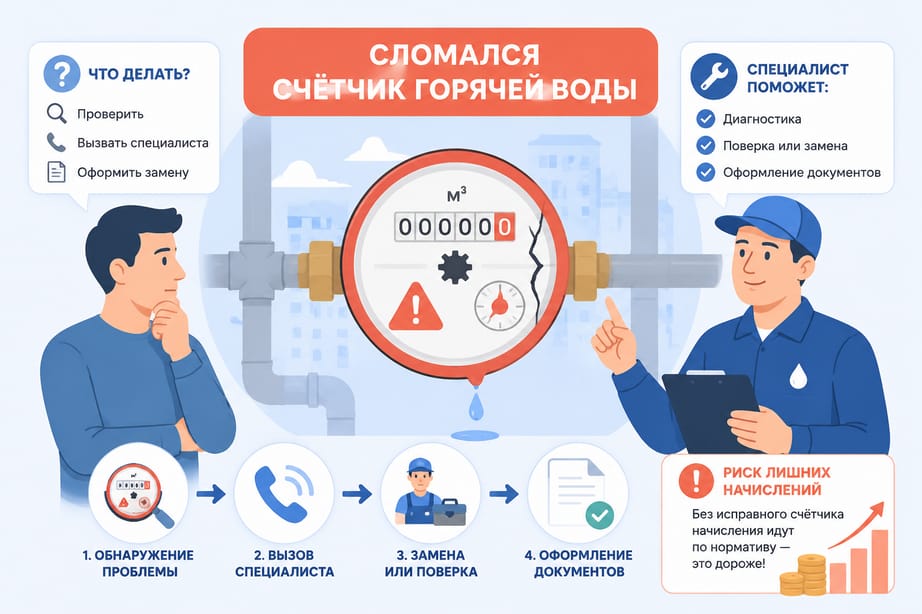 Сломался счётчик горячей воды: что делать